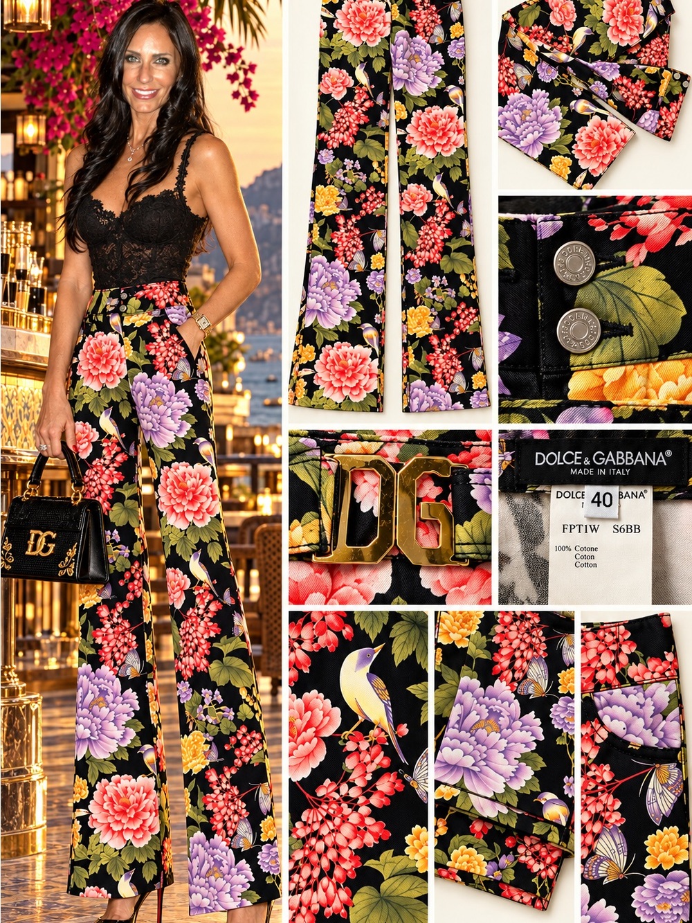 Dolce & Gabbana Black Floral Wide-Leg High-Waist Pants